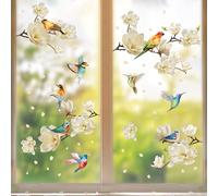 WALPLUS Flower Window Stickers for Glass Windows Double Sided Spring Reusable Removable Summer White Magnolia Flowers with Bird Anti-Collision Window Eletrostatic Clings 87 PCS
