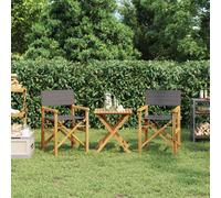 Walplus Folding Director's Chairs 2 Pcs Grey Solid Wood Teak