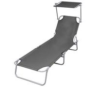 Walplus Folding Sun Lounger With Canopy Steel Grey