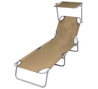 Walplus Folding Sun Lounger With Canopy Steel Taupe