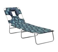 Walplus Folding Sun Lounger With Head Cushion Steel Leaves Print