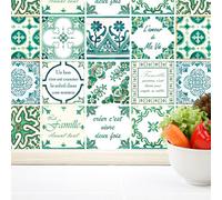 Walplus French Quote Classic Green Peel And Stick Wall Tiles Stickers - 24Pcs Self Adhesive Stick On Tiles For Kitchen Backsplash