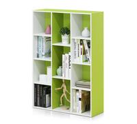 Walplus Furinno 11-Cube Reversible Open Shelf Bookcase, White/green 11107Wh/gr