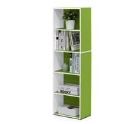 Walplus Furinno 5-Tier Reversible Color Open Shelf Bookcase , White/green 11055Wh/gr