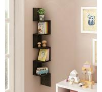 Walplus Furinno 5 Tier Wall Mount Floating Corner Square Shelf, Espresso
