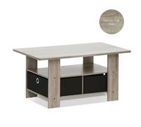Walplus Furinno Andrey Coffee Table With Bin Drawer, French Oak Grey/black, 11158Gyw/bk