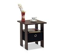 Walplus Furinno Andrey End Table Nightstand With Bin Drawer, Dark Brown/black
