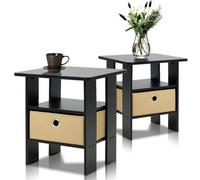 Walplus Furinno Andrey End Table Nightstand With Bin Drawer Set Of 2, Espresso/brown, 2-11157Ex