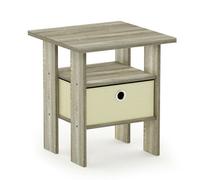 Walplus Furinno Andrey End Table Nightstand With Bin Drawer, Sonoma Oak/ivory