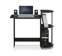 Walplus Furinno Compact Computer Desk With Shelves, Black/grey