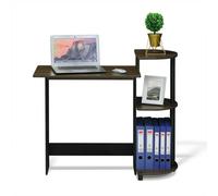 Walplus Furinno Compact Computer Desk With Shelves, Columbia Walnut/black