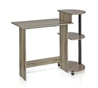 Walplus Furinno Compact Computer Desk With Shelves, French Oak Grey/black