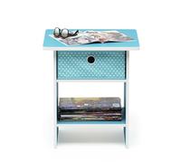 Walplus Furinno Dario End Table/ Night Stand Storage Shelf With Bin Drawer, Light Blue/light Blue