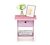 Walplus Furinno Dario End Table/ Night Stand Storage Shelf With Bin Drawer, Pink/light Pink