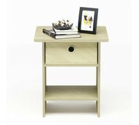 Walplus Furinno Dario End Table/ Night Stand Storage Shelf With Bin Drawer Side Table, Cream Faux Marble/ivory