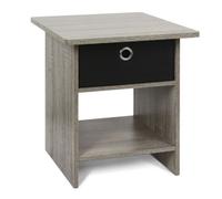 Walplus Furinno End Table Night Stand With Bin Drawer, French Oak Side Table