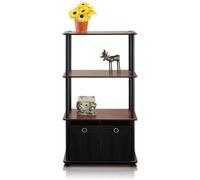 Walplus Furinno Go Green 4-Tier Multipurpose Storage Rack Shelving Unit W/bins, Dark Cherry/black