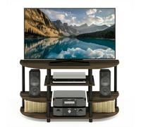 Walplus Furinno Jaya Simple Design Corner Tv Stand, Columbia Walnut/black