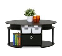 Walplus Furinno Jaya Simple Design Oval Coffee Table With Bin, Walnut, 15079Wnbk