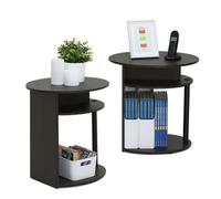 Walplus Furinno Jaya Simple Design Oval End Table, Walnut, Set Of 2