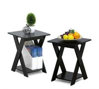 Walplus Furinno Modern Simplistic Criss-Crossed End Table,espresso, Set Of 2