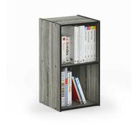 Walplus Furinno Pelli Cubic Storage Cabinet, 2X1, French Oak Grey/black