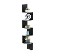 Walplus Furinno Rossi 5-Tier Wall Mount Floating Corner Square Shelf, French Oak Grey/black