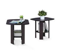 Walplus Furinno Simple Design End Table, Dark Walnut, Set Of 2