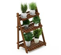 Walplus Furinno Tioman Hardwood 3-Tier Flower Rack In Teak Oil, Natural