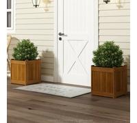 Walplus Furinno Tioman Hardwood Flower Box In Teak Oil, Pack Of 2, 2-Fg16450