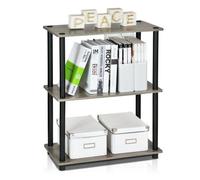 Walplus Furinno Turn-N-Tube 3-Tier Compact Multipurpose Shelf Display Rack, French Oak Grey/ Black