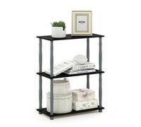 Walplus Furinno Turn-N-Tube 3-Tier Compact Multipurpose Shelf Display Rack With Classic Tube, Black/grey