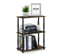 Walplus Furinno Turn-N-Tube 3-Tier Compact Multipurpose Shelf Display Rack With Classic Tube, Columbia Walnut/black