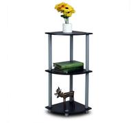 Walplus Furinno Turn-N-Tube 3-Tier Corner Display Rack Multipurpose Shelving Unit, Black/grey