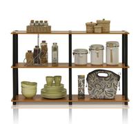 Walplus Furinno Turn-N-Tube 3-Tier Double Size Storage Display Rack, Light Cherry/black