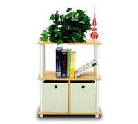 Walplus Furinno Turn-N-Tube 3-Tier Multipurpose Storage Rack Shelving Unit W/bins, Beech/white