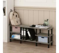 Walplus Furinno Turn-N-Tube 3-Tier Multipurpose Wide Shelf Tv Stand, French Oak Grey/black