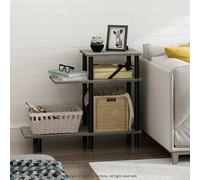 Walplus Furinno Turn-N-Tube 3-Tier Sofa Side Table, French Oak Grey/black