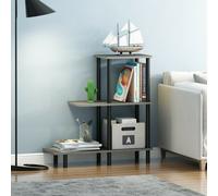 Walplus Furinno Turn-N-Tube 3-Tier Sofa Side Table Tall, French Oak Grey/black