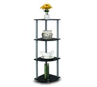 Walplus Furinno Turn-N-Tube 4-Tier Corner Display Rack Multipurpose Shelving Unit, Black/grey
