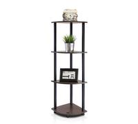 Walplus Furinno Turn-N-Tube 4-Tier Corner Display Rack Multipurpose Shelving Unit, Dark Brown Grain/black