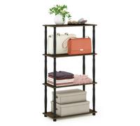 Walplus Furinno Turn-N-Tube 4-Tier Multipurpose Shelf Display Rack With Classic Tubes, Columbia Walnut/black