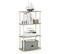 Walplus Furinno Turn-N-Tube 4-Tier Multipurpose Shelf Display Rack With Classic Tubes, Sonoma Oak/white