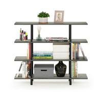 Walplus Furinno Turn-N-Tube 4-Tier Wide Display Shelf, French Oak Grey/black