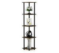 Walplus Furinno Turn-N-Tube 5 Tier Corner Display Rack Multipurpose Shelving Unit, Columbia Walnut/black