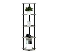 Walplus Furinno Turn-N-Tube 5 Tier Corner Display Rack Multipurpose Shelving Unit, French Oak Grey/black