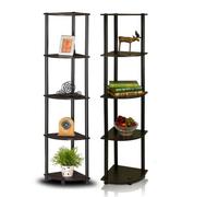 Walplus Furinno Turn-N-Tube 5-Tier Corner Multipurpose Display Shelves, Espresso/black, Set Of 2