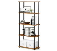 Walplus Furinno Turn-N-Tube 5-Tier Multipurpose Shelf Display Rack, Light Cherry/black