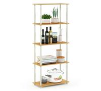 Walplus Furinno Turn-N-Tube 5-Tier Multipurpose Shelf Display Rack With Classic Tubes, Beech/white