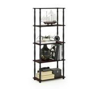 Walplus Furinno Turn-N-Tube 5-Tier Multipurpose Shelf Display Rack With Classic Tubes, Dark Cherry/black